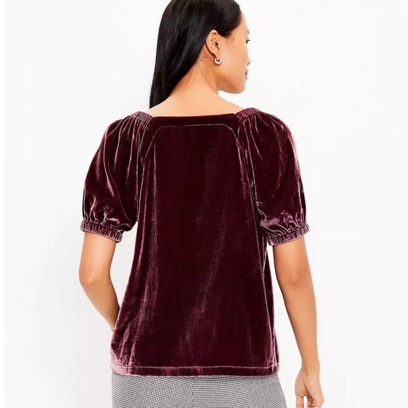 Loft | Velvet Puff Sleeve Top, Deep Spruce Green - Picture 5 of 10